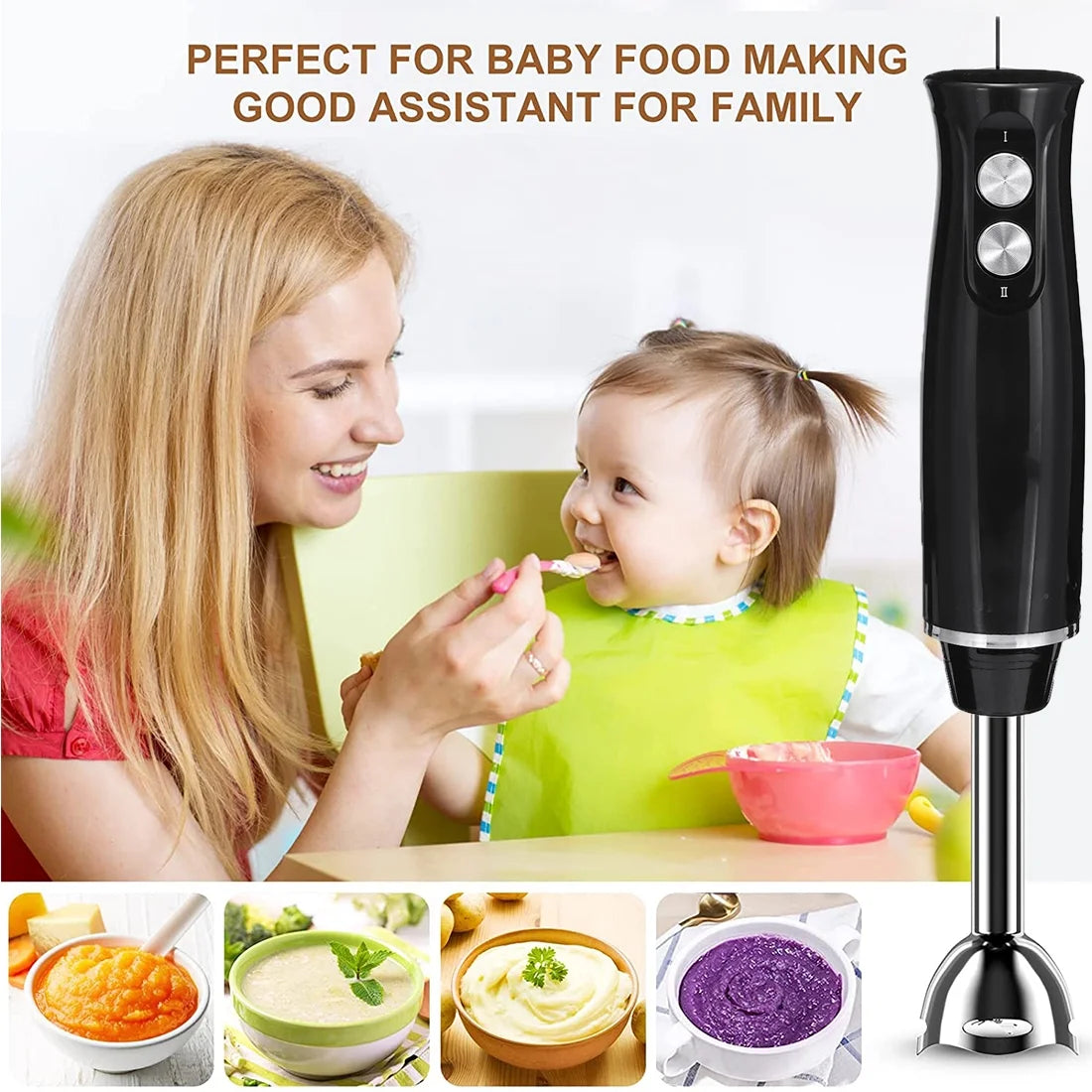 Immersion Blender, 500 Watt Immersion Hand Blender, 5-In-1 Stick Blender with Chopper, Blender for Kitchen with 600Ml Beaker(Black)