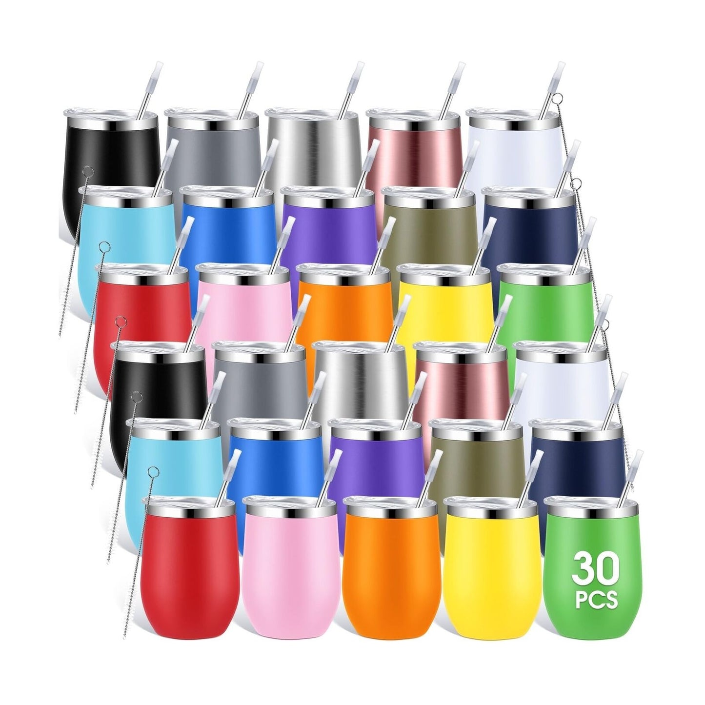 30 Pieces 12 Oz Stainless Steel Wine Tumbler Bulk Double Wall Vacuum Insulate...