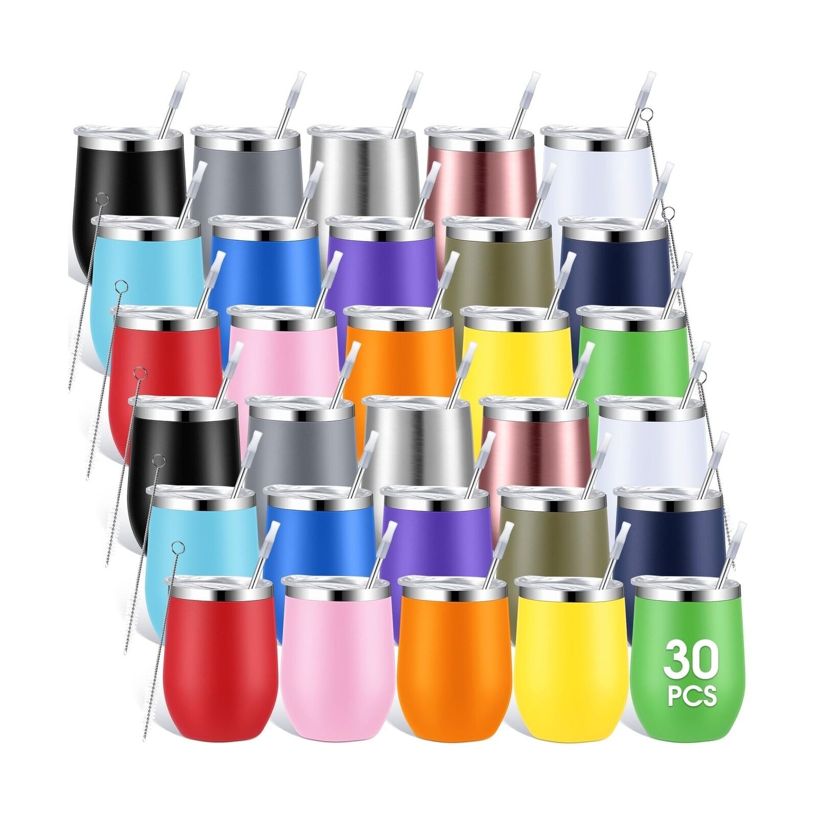 30 Pieces 12 Oz Stainless Steel Wine Tumbler Bulk Double Wall Vacuum Insulate...