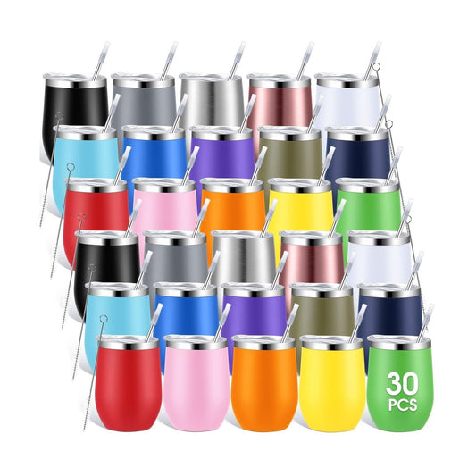 30 Pieces 12 Oz Stainless Steel Wine Tumbler Bulk Double Wall Vacuum Insulate...