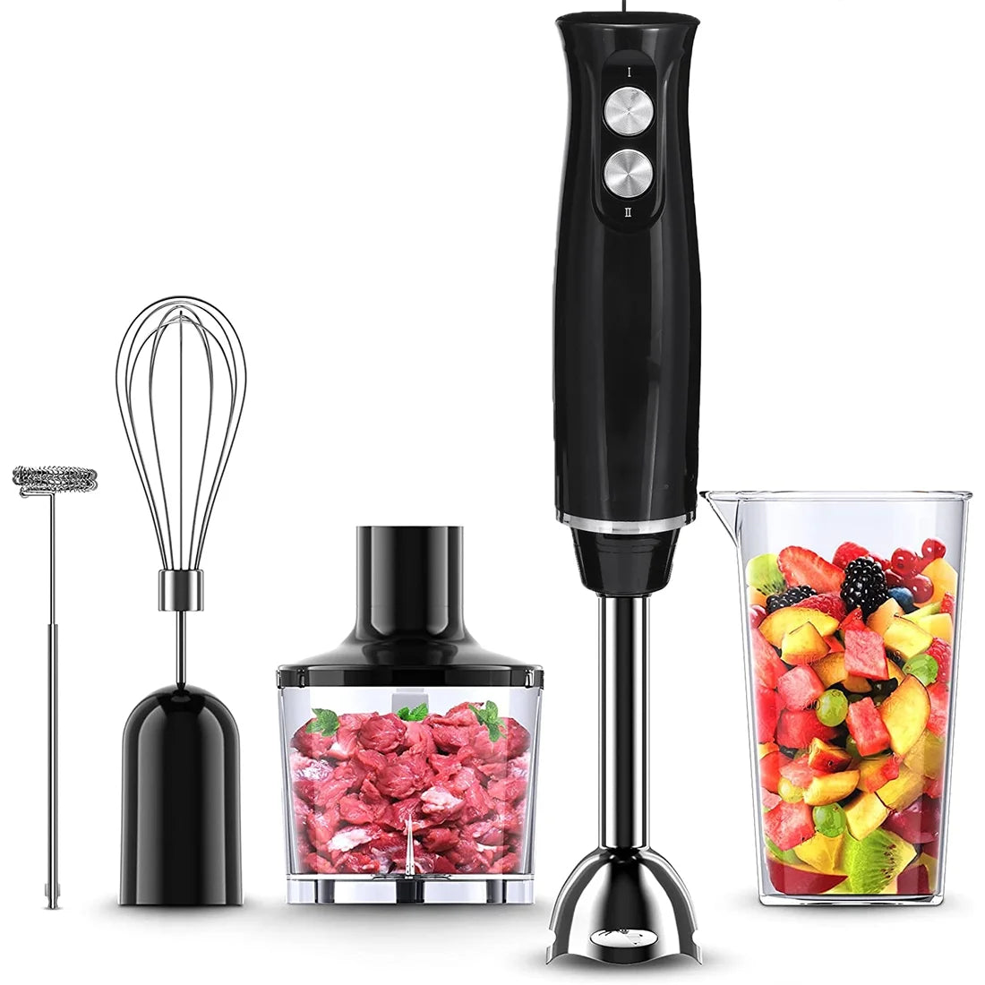 Immersion Blender, 500 Watt Immersion Hand Blender, 5-In-1 Stick Blender with Chopper, Blender for Kitchen with 600Ml Beaker(Black)