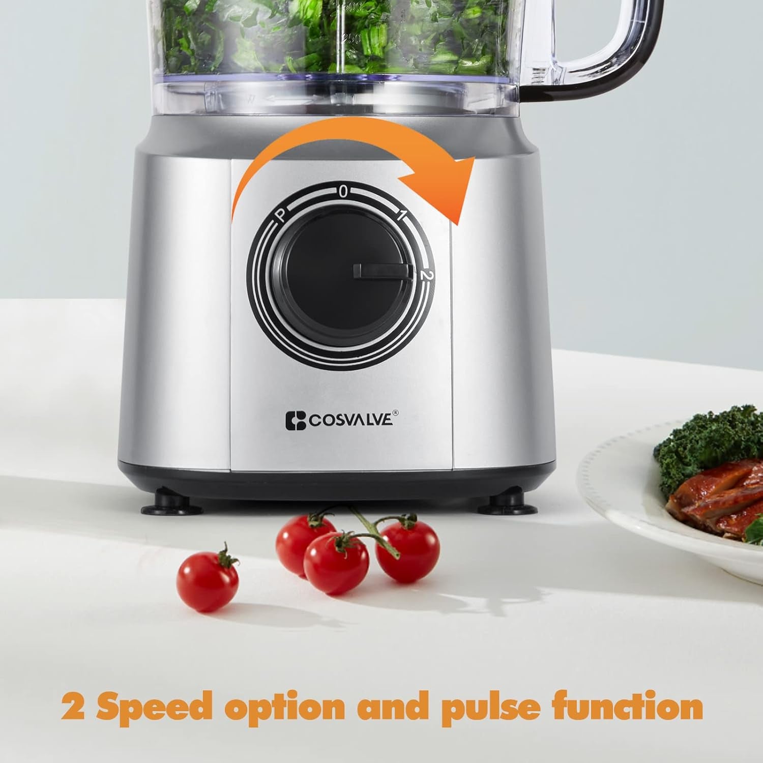 Small Food Processors 550 Watt Electric Food Chopper 10 Cup/1.4L Blender Food Processor Combo Low Noise & Simple Operation for Slicing, Grater, Blender, Dryer Grinder, Meat Grinder, Easy to Clean (Silver)