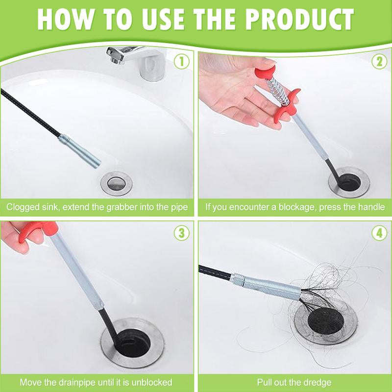 Drain Clog Remover - Hair Removal Tool for Sewer, Toilet Sink, Bathroom Tub & Kitchen, Handheld Stainless Steel, Practical Kitchen Accessory Pipe