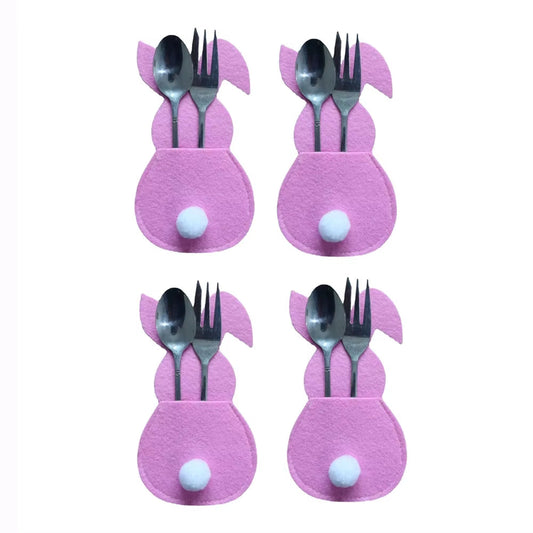 4Pcs Easter Rabbit Knife and Fork Bag with Tail Rabbit Cutlery Holder Bag Happy Easter Day Party Supplies 2023 Cutlery Cover