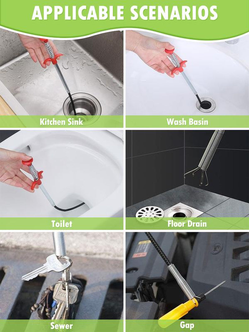 Drain Clog Remover - Hair Removal Tool for Sewer, Toilet Sink, Bathroom Tub & Kitchen, Handheld Stainless Steel, Practical Kitchen Accessory Pipe
