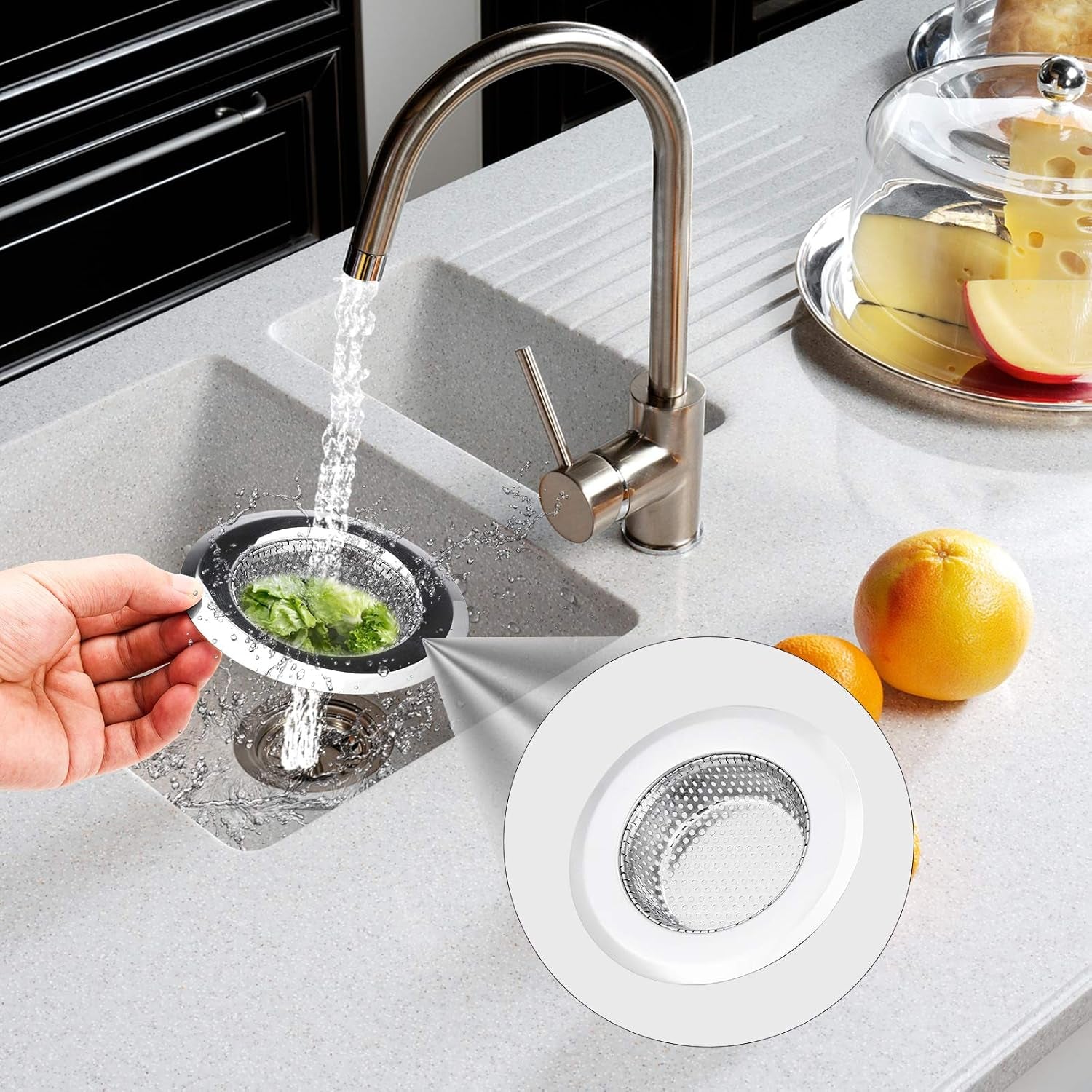 3 Pack of Kitchen Sink Stopper Strainer, Anti-Clogging Stainless Steel Sink Disposal Stopper, Perforated Basket Drain Filter Sieve, 2-In-1 Spring Clip Kitchen Sink Drain Strainer and Stopper