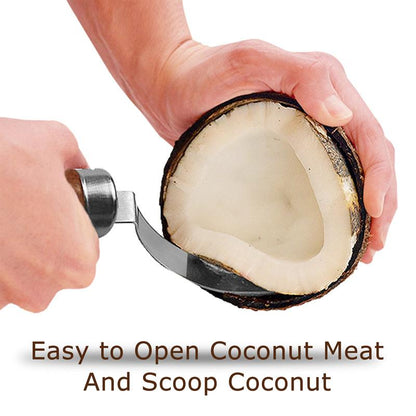 2 PCS Coconut Opener Tool Set Coconut Meat Remover Stainless Steel Coconut Opener Scraper Knife Coconut Punch Tool with Durable Non-Slip Wooden Handle Scraper