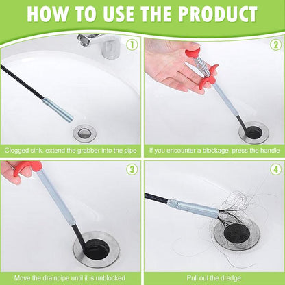 Drain Clog Remover - Hair Removal Tool for Sewer, Toilet Sink, Bathroom Tub & Kitchen, Handheld Stainless Steel, Practical Kitchen Accessory Pipe